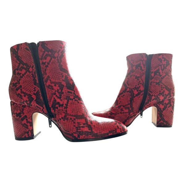 BCBGENERATION Red Snake Print Ankle Boots Block Heels Side Zipper Size 7.5 - Picture 7 of 9